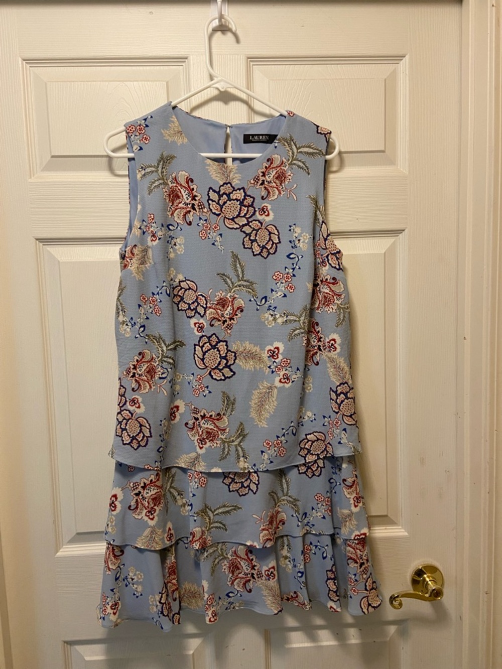Ralph Lauren Light Blue Floral Tiered Mini Dress